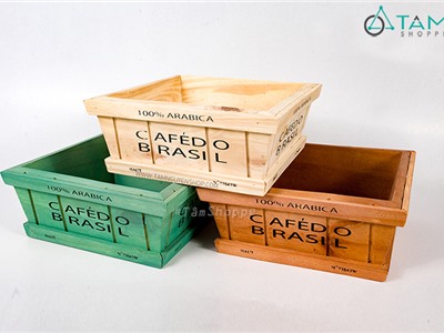 Chậu gỗ vuông thấp Cafedo các màu